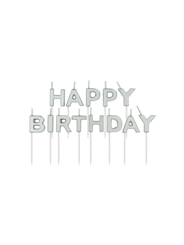 Kaarsenset 'Happy Birthday' Zilverkleurig