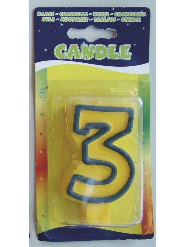 Kaarsje verjaardag geel 3 jaar main product photo