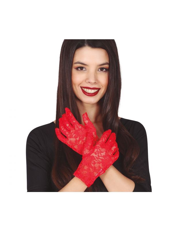 Kanten rode handschoenen kort