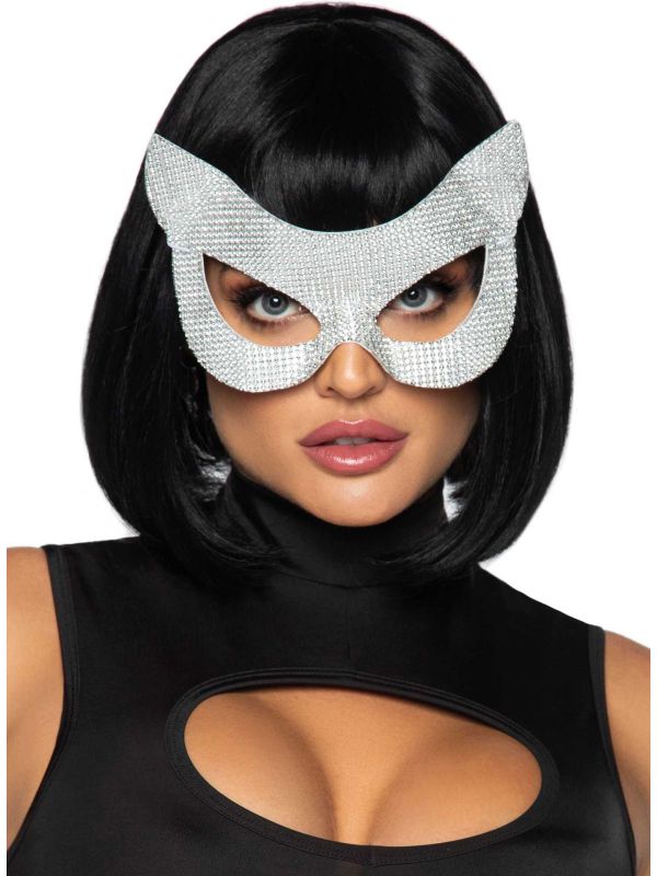 Kat oogmasker zilver glamour