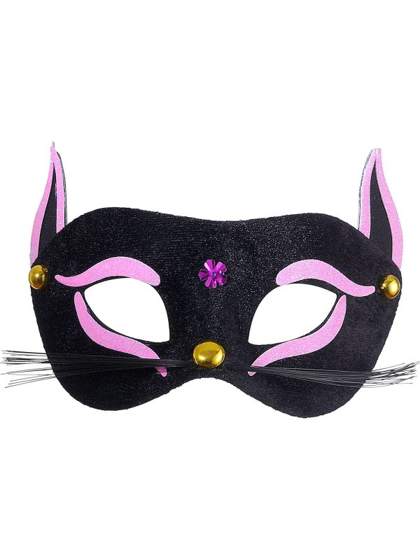 Katten oogmasker met roze glitters