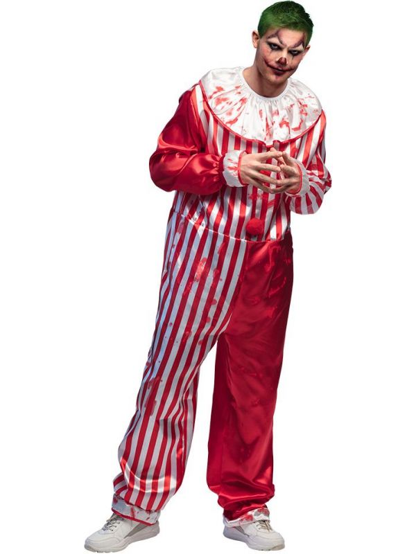 Killer clown kostuum heren rood en wit