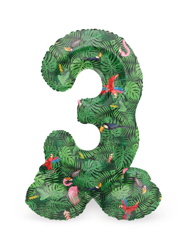 Kleine jungle vibe cijfer 3 staande folieballon main product photo