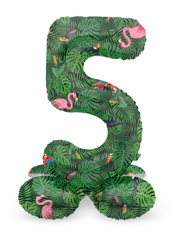 Kleine jungle vibe cijfer 5 staande folieballon main product photo