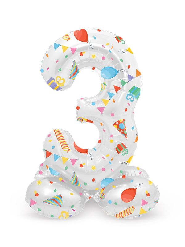 Kleine party print cijfer 3 staande folieballon main product photo