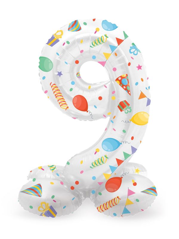 Kleine party print cijfer 9 staande folieballon main product photo