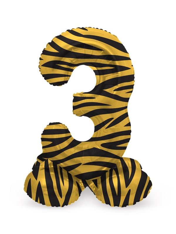 Kleine tijger print cijfer 3 staande folieballon
