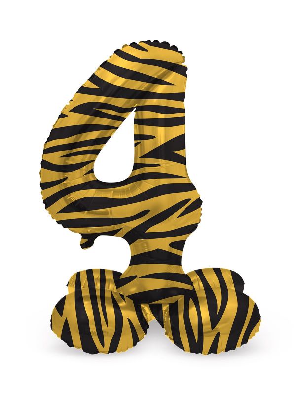Kleine tijger print cijfer 4 staande folieballon