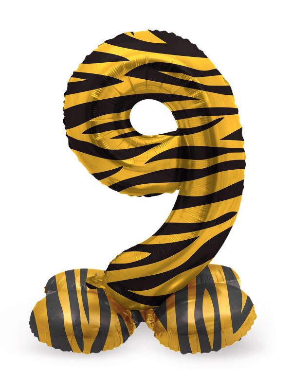 Kleine tijger print cijfer 9 staande folieballon