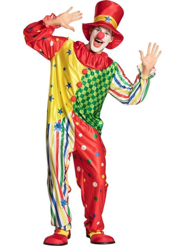 Kleurige clown jumpsuit heren