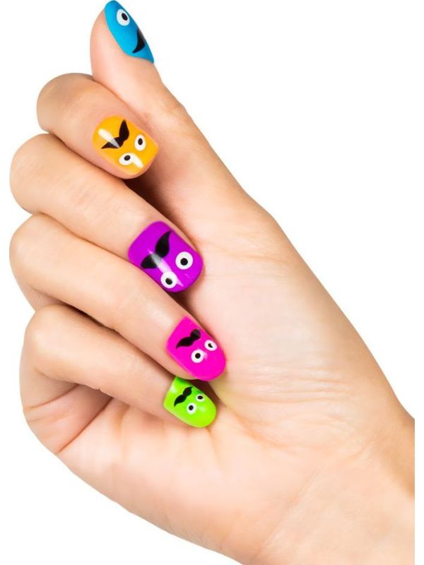 Kleurige moustache nagels 24x