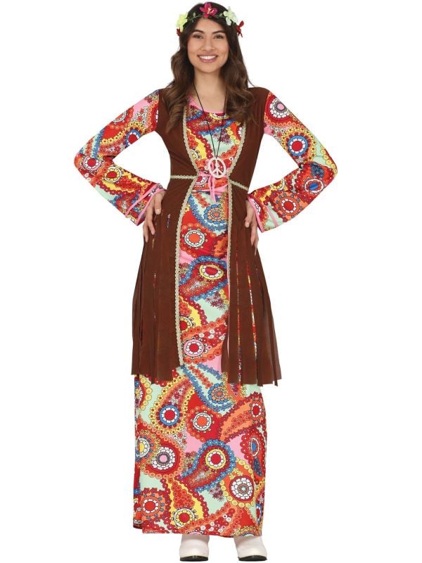 Kleurijkke hippie jurk met vest outfit dames