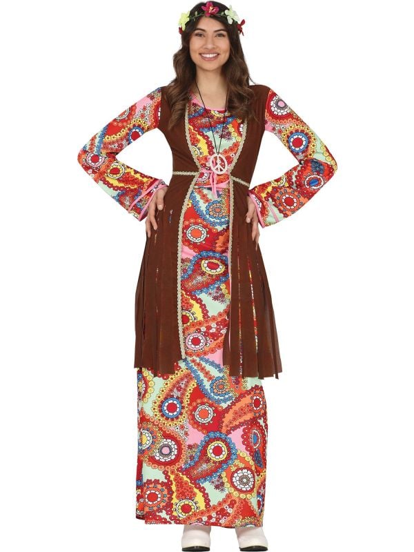 Kleurijkke hippie jurk met vest outfit dames