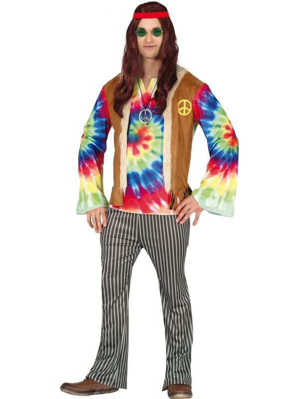 Kleurrijke peace hippie outfit heren