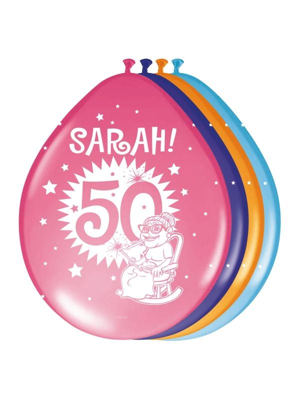 Knalfeest sarah 50 jaar ballonnen 8 stuks