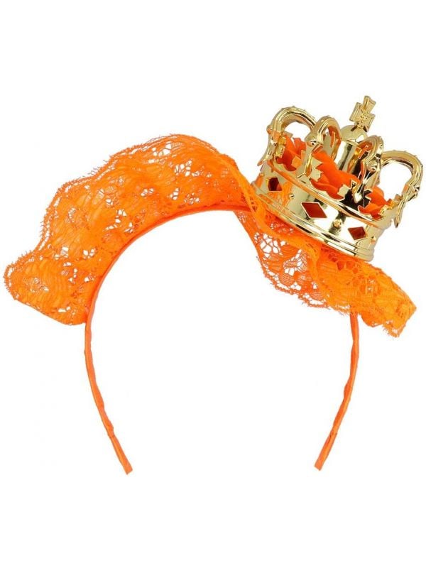 Koningsdag kanten tiara met mini kroontje