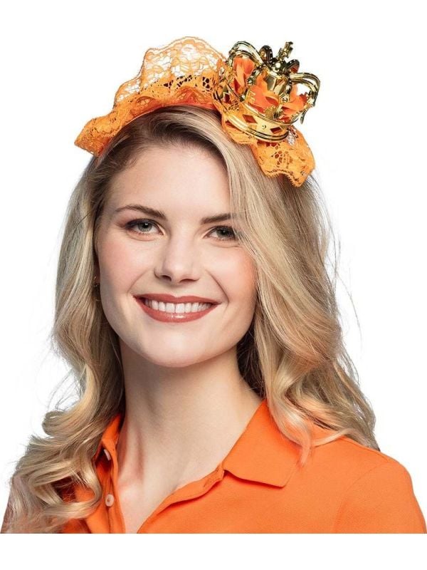 Koningsdag kanten tiara met mini kroontje