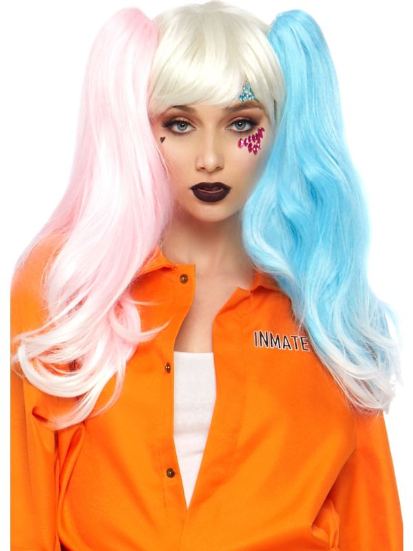 Korte blonde bob pruik met blauw roze staarten main product photo