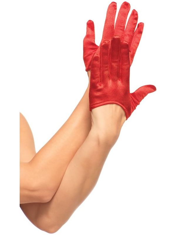 Korte satijnen handschoenen rood