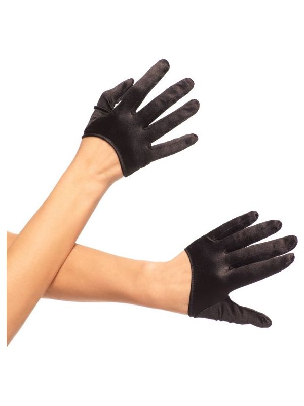 Korte satijnen handschoenen zwart main product photo