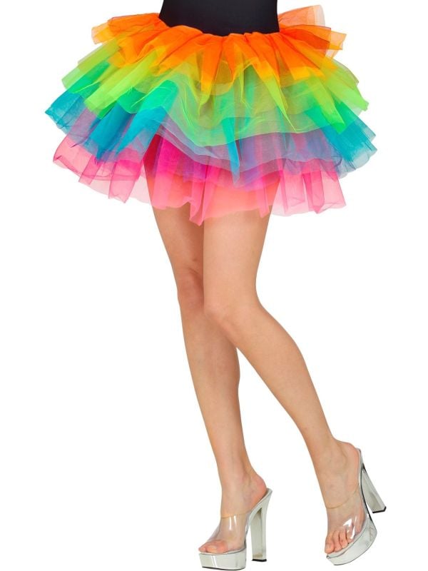 Korte tutu neon regenboog ruffle