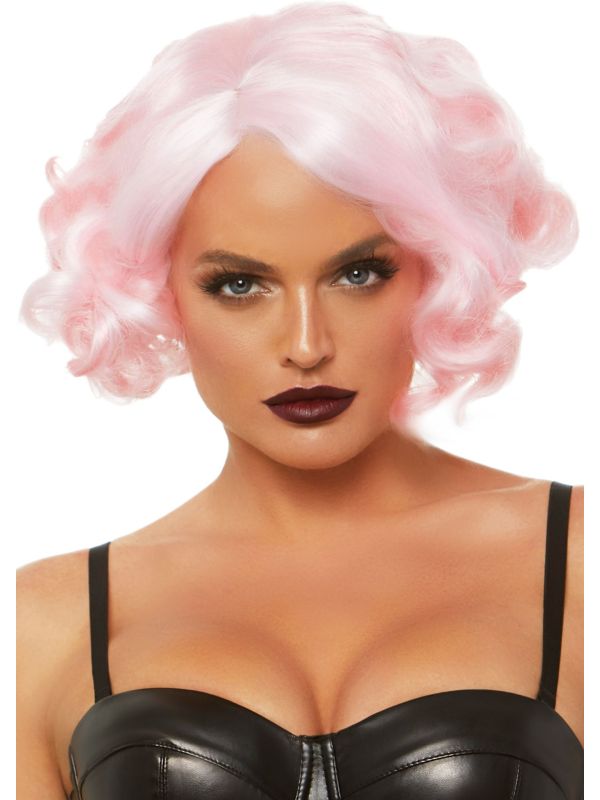 Krullende bob pruik roze main product photo
