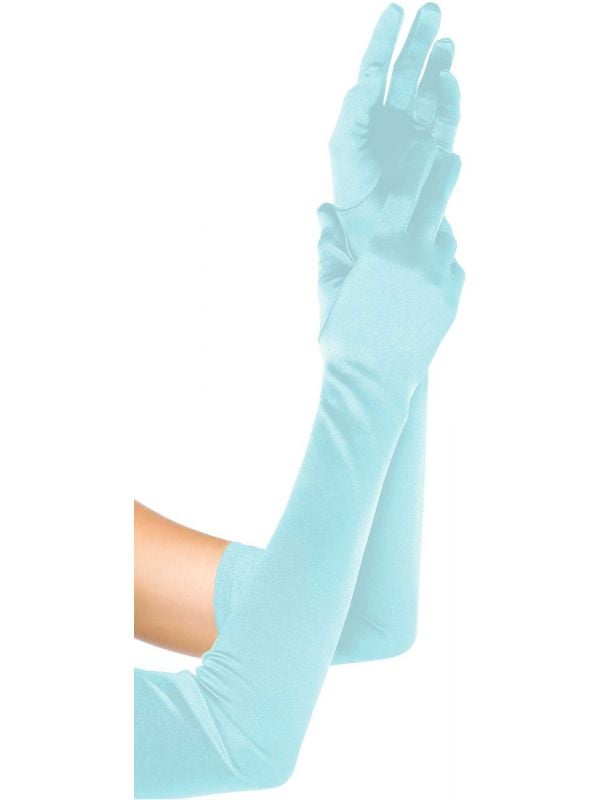 Lange blauwe satijnen handschoenen