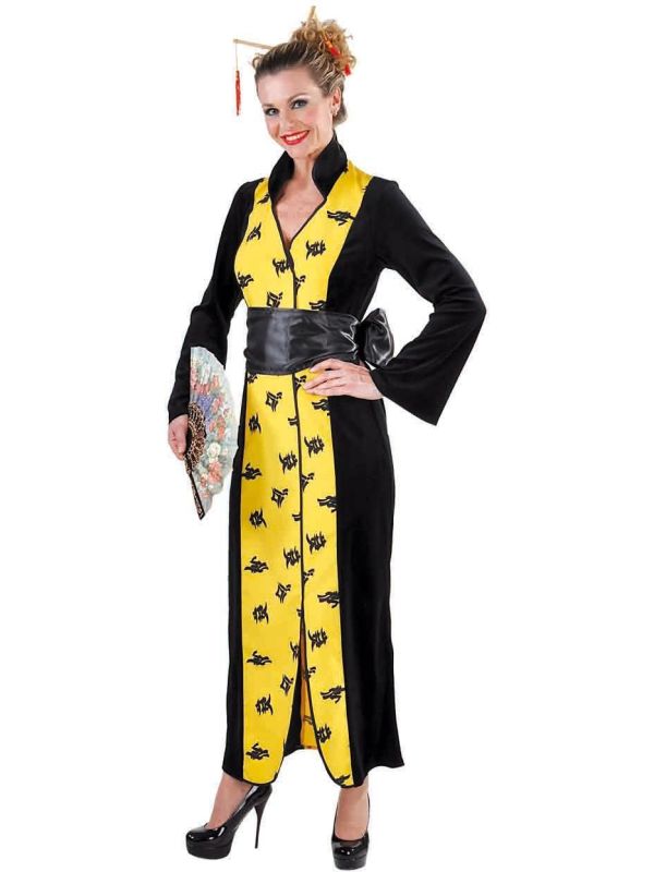 Lange gele Chinese jurk dames Feestkleding