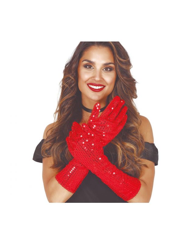 Lange handschoenen pailletten rood