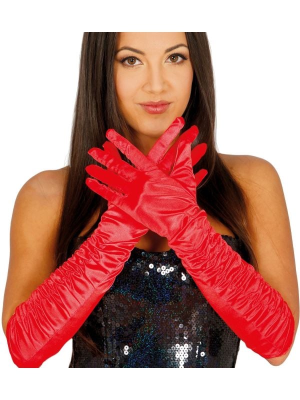 Lange handschoenen rood geplooid