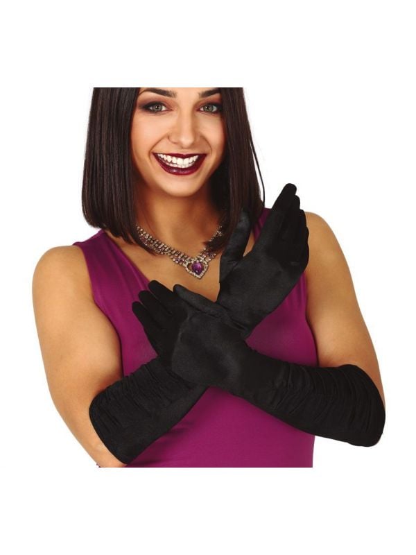 Lange handschoenen zwart geplooid
