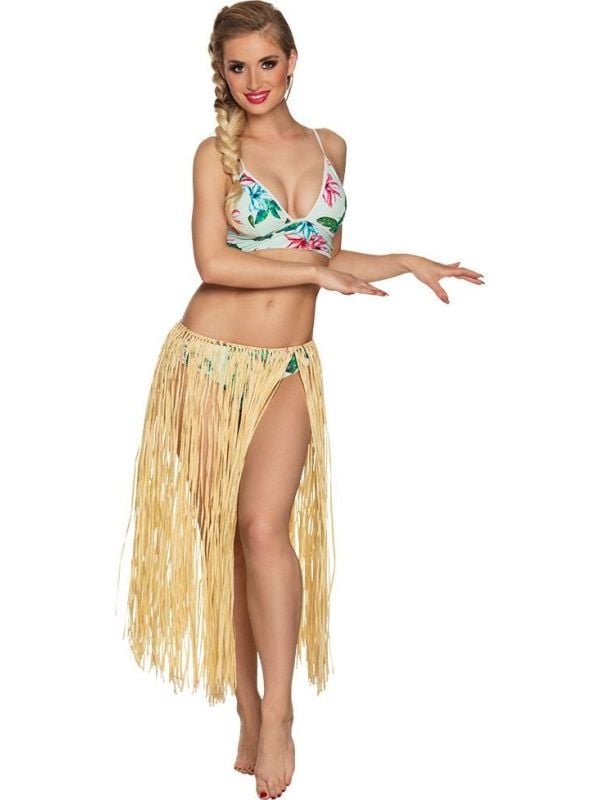 Lange hawaii rok raffia strokleur