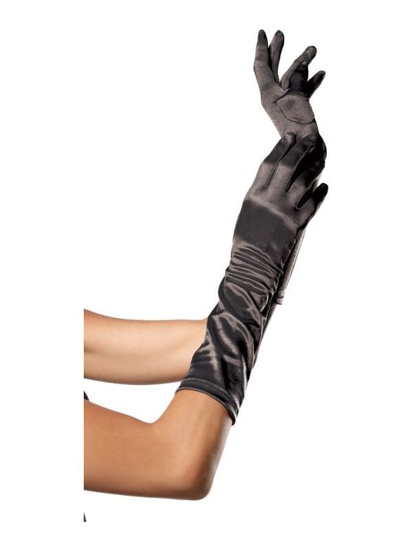 Lange satijnen zwarte handschoenen