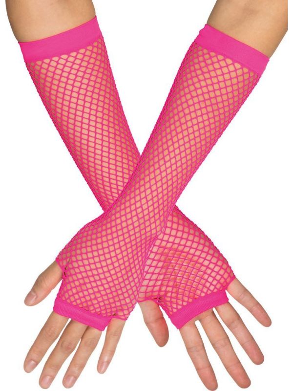Lange visnet handschoenen neon roze main product photo