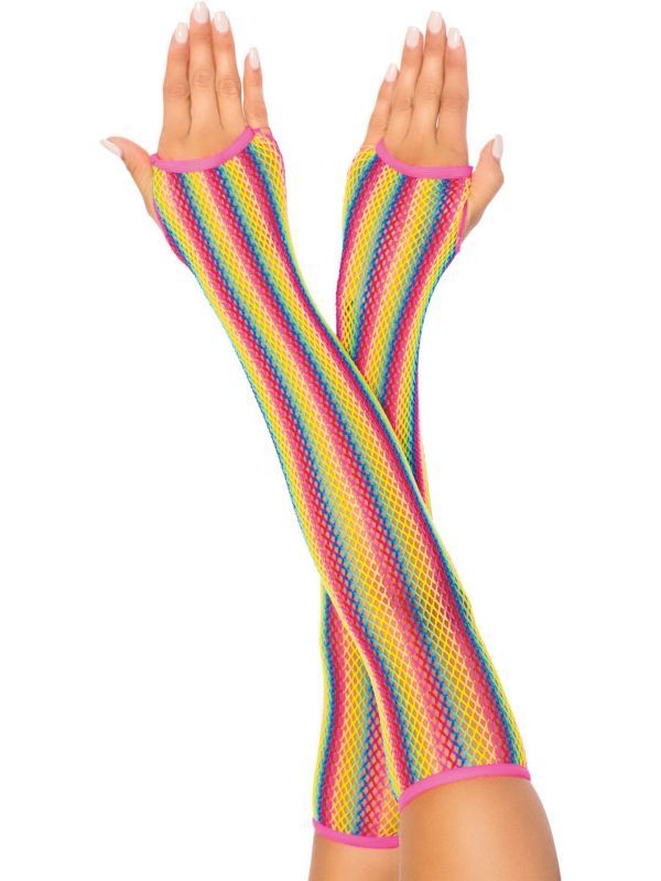 Lange visnet handschoenen regenboog