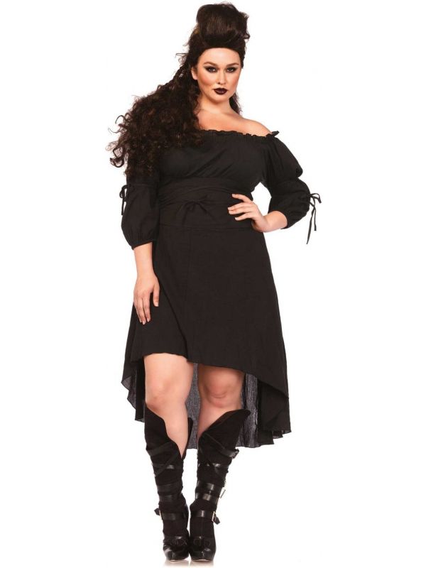 Lange zwarte heksen jurk plus size