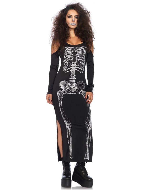 Lange zwarte skelet jurk