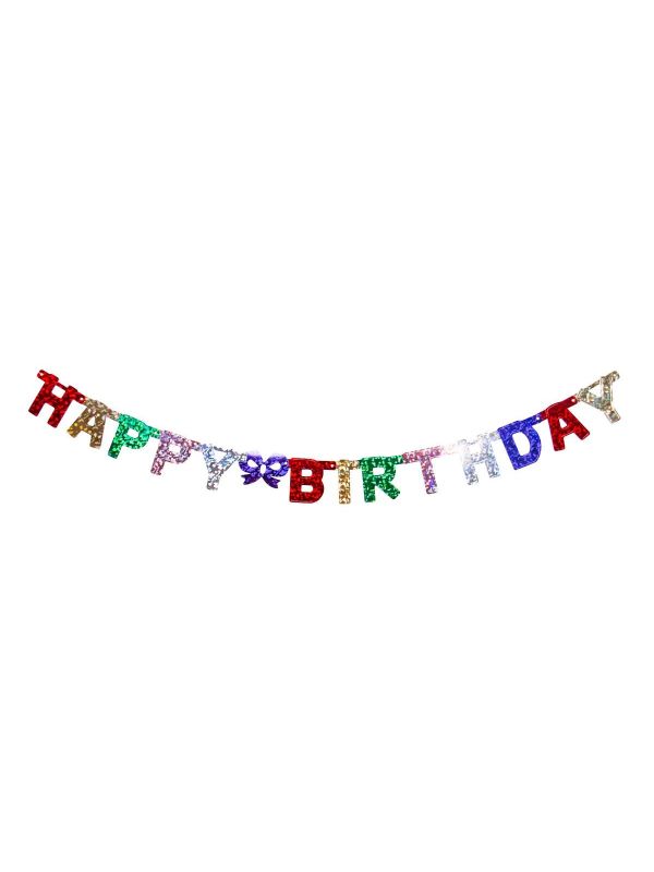 Letterslinger happy birthday kleurrijk holografisch