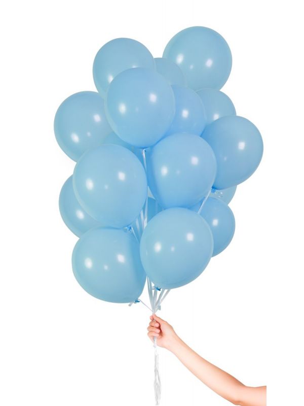 Lichtblauwe ballonnen met lint 30 stuks 23cm