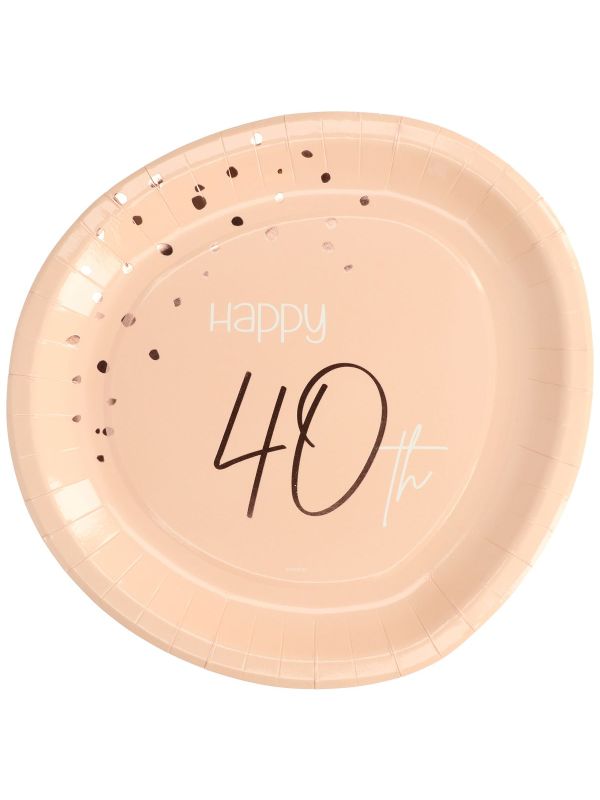 Lichtroze happy 40th feestbordjes 8 stuks main product photo