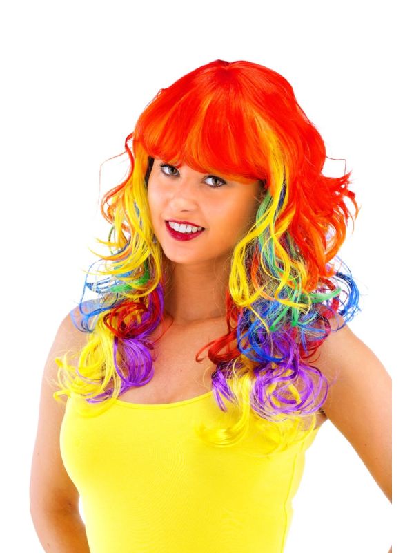 Lindy lang haar pruik krullen regenboog main product photo