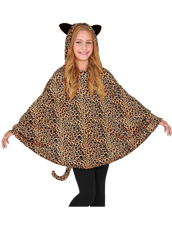 Luipaard poncho met capuchon meisjes