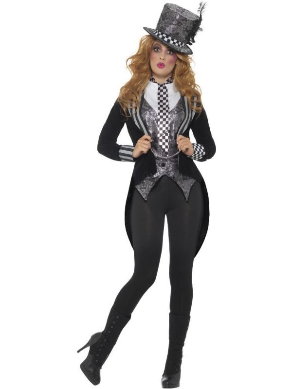 Mad hatter vrouw outfit zwart wit