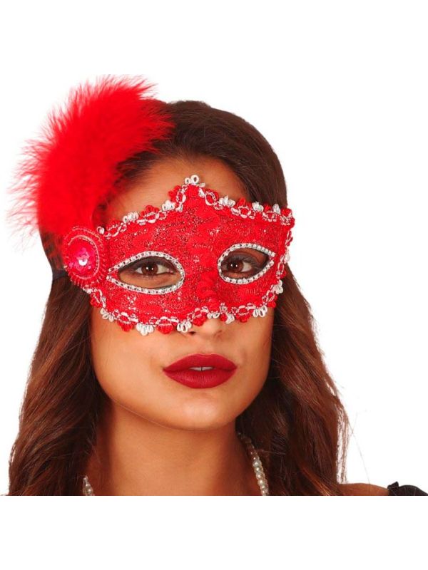 Masquerade oogmasker kant rood