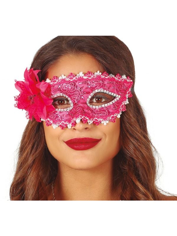 Masquerade oogmasker kant roze