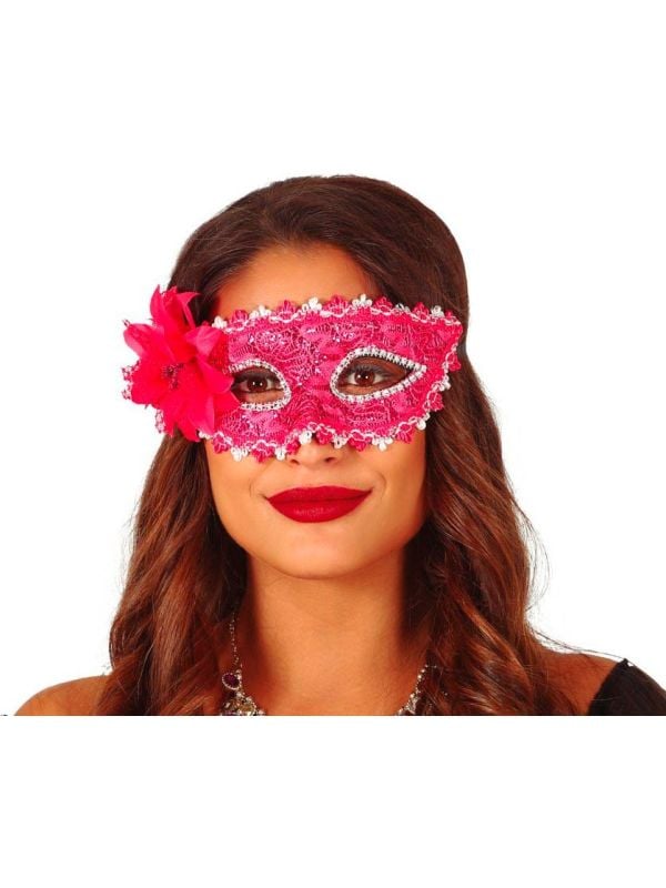 Masquerade oogmasker kant roze