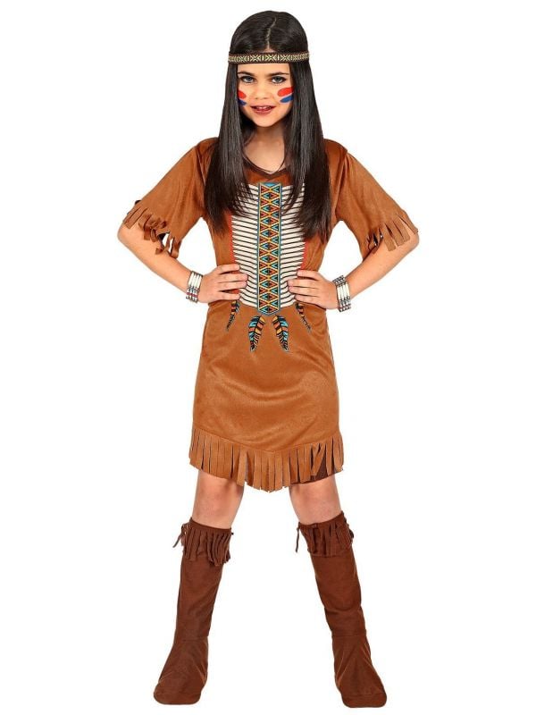Meisjes indianen jurkje bruin