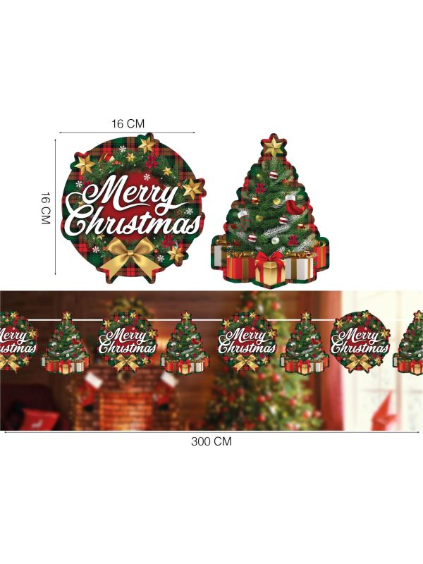 Merry christmas schotse ruit feestslinger 3m