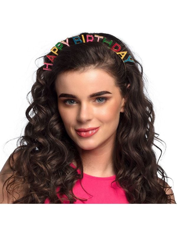 Metalen 'Happy Birthday' Diadeem kleurrijk