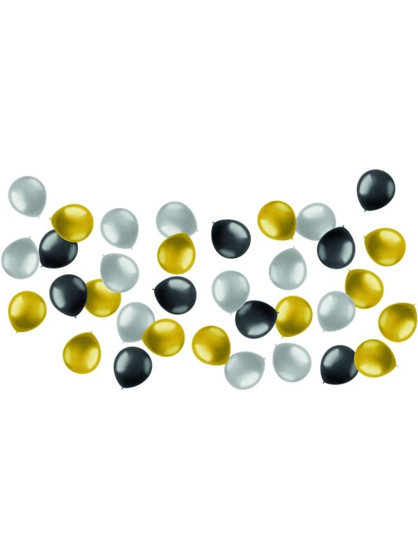 Metallic mini ballonnen zwart goud zilver 50 stuks